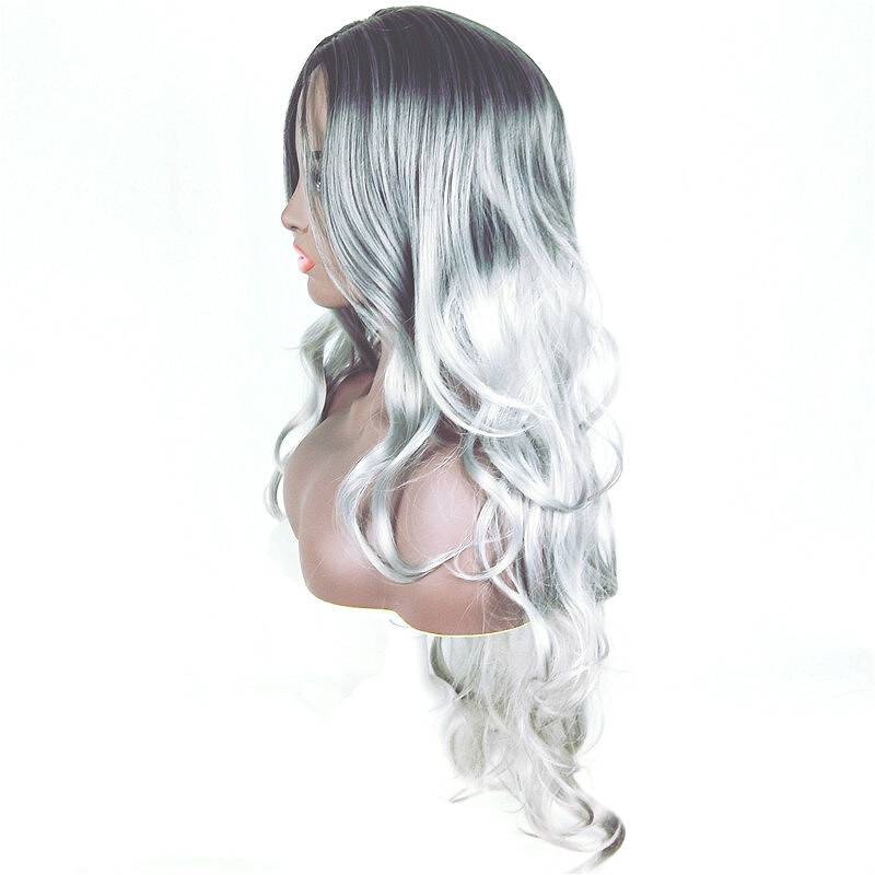 Amazon's new wig female grandmother gray fiber head black and gray gradient long curly hair wig factory