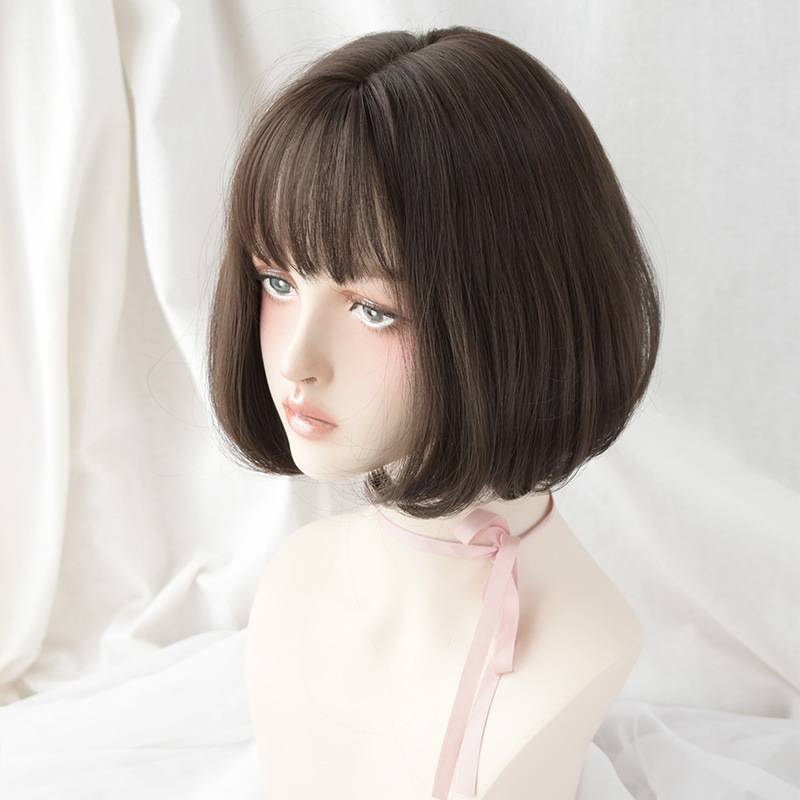 Factory customized new BOBO head wigs female Korean version of temperament and air bangs fluffy internal buckle short straight hair