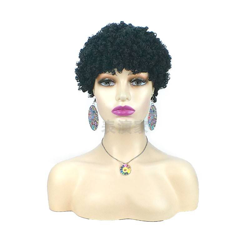 Hot -selling cross -border African European and American short -haired black hair girl short roll explosion hoods realistic foreigners performance