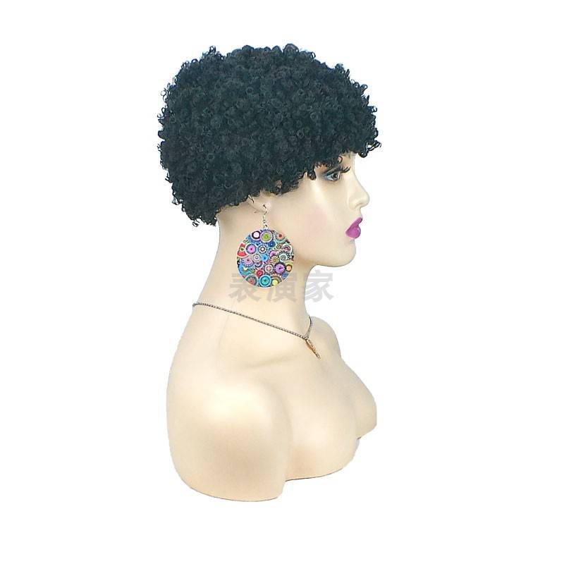 Hot -selling cross -border African European and American short -haired black hair girl short roll explosion hoods realistic foreigners performance