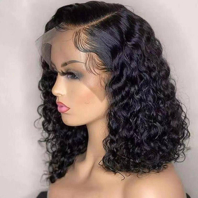 African small roll European and American wig black BOBO head long curly curly hair wig front lace small curl volume