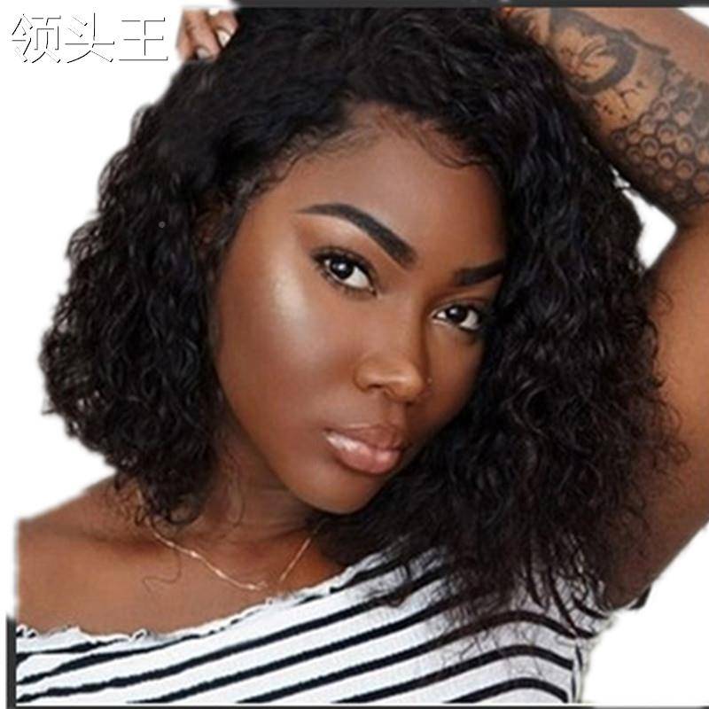 European and American fashion ladies short hair black micro -curling the whole wig wig