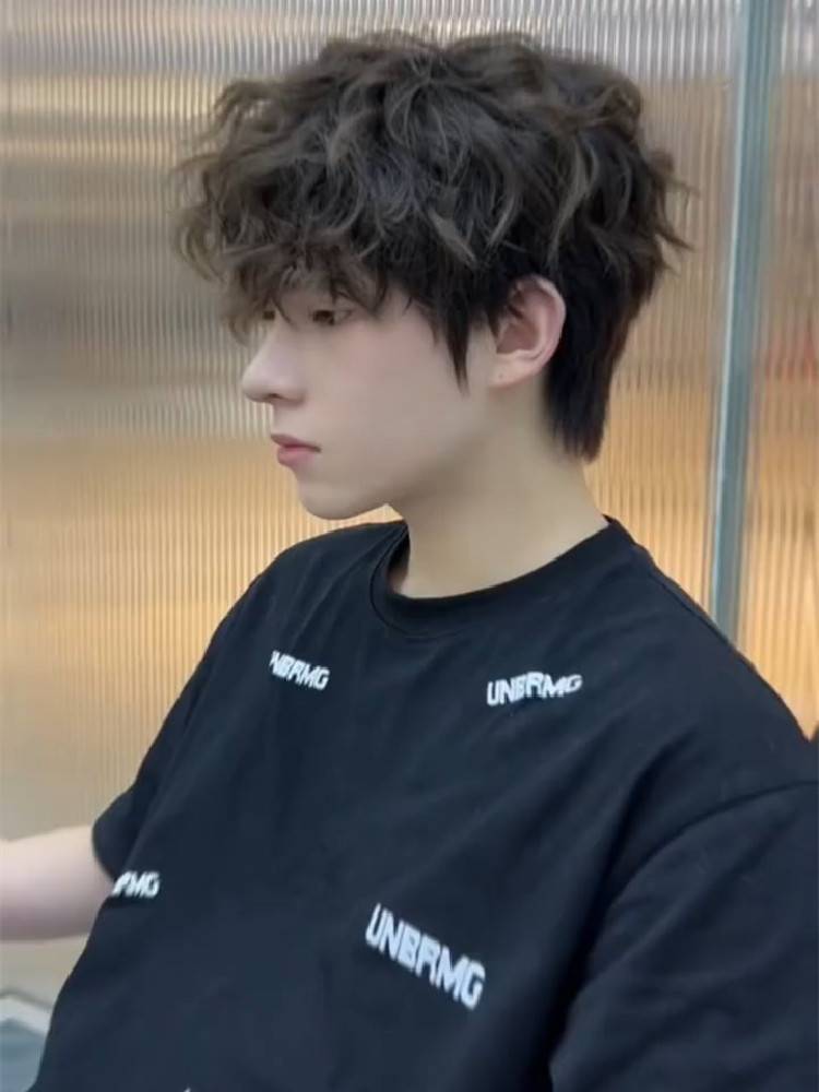 Wig Men's curly hair fashion trend wool roll natural fluffy tin foil hot daily simulation full set