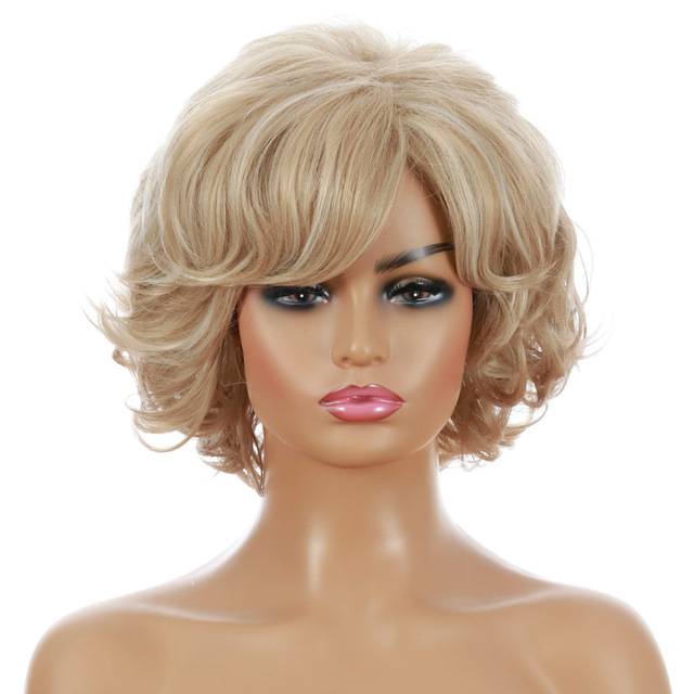 High -grade mixed gold lady short curly hair high -temperature silk head set European and American hot -selling wig Synthetic wigs