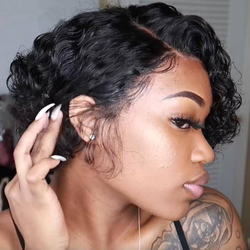 European and American wigs, small short hair, divide fake fake LBS hair roll head black fiber hair female entangled tubes small hair volume