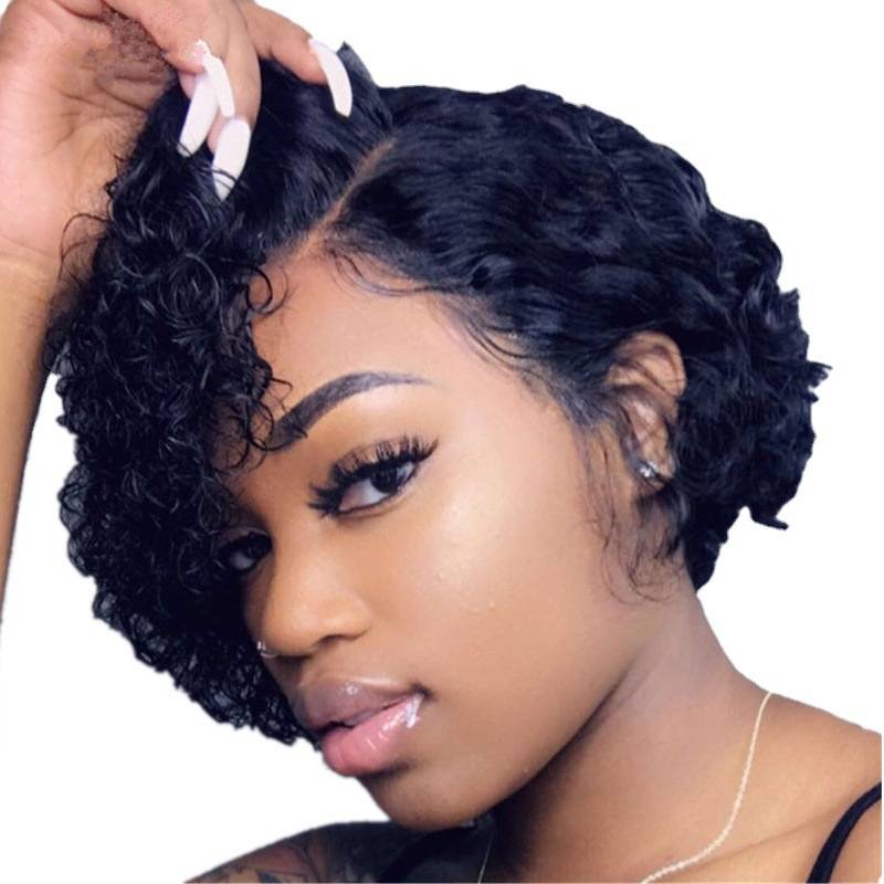 European and American wigs, small short hair, divide fake fake LBS hair roll head black fiber hair female entangled tubes small hair volume