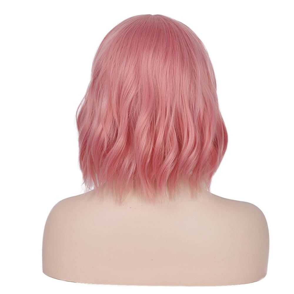 Wigs in European and American short curly hair Divide in women's head sets of pink water ripples short curly hair live stage wigs