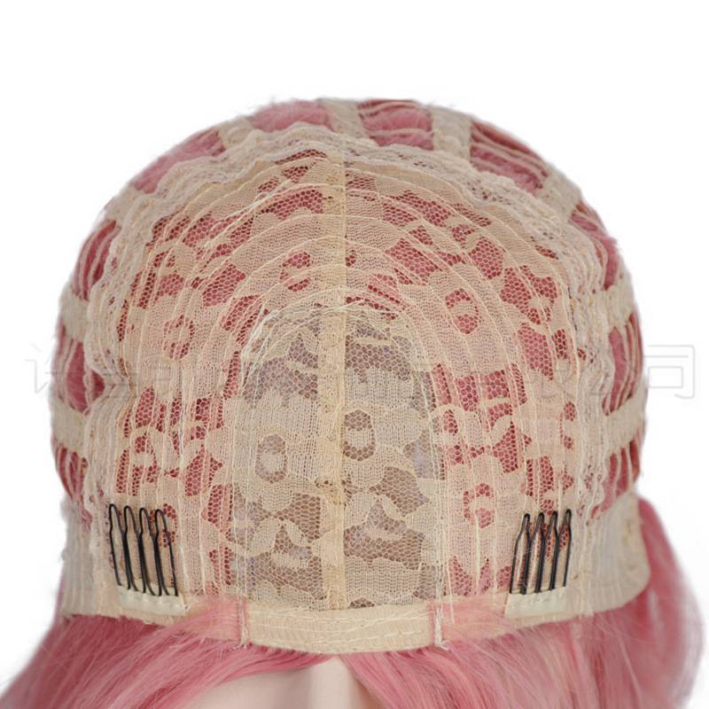 Wigs in European and American short curly hair Divide in women's head sets of pink water ripples short curly hair live stage wigs