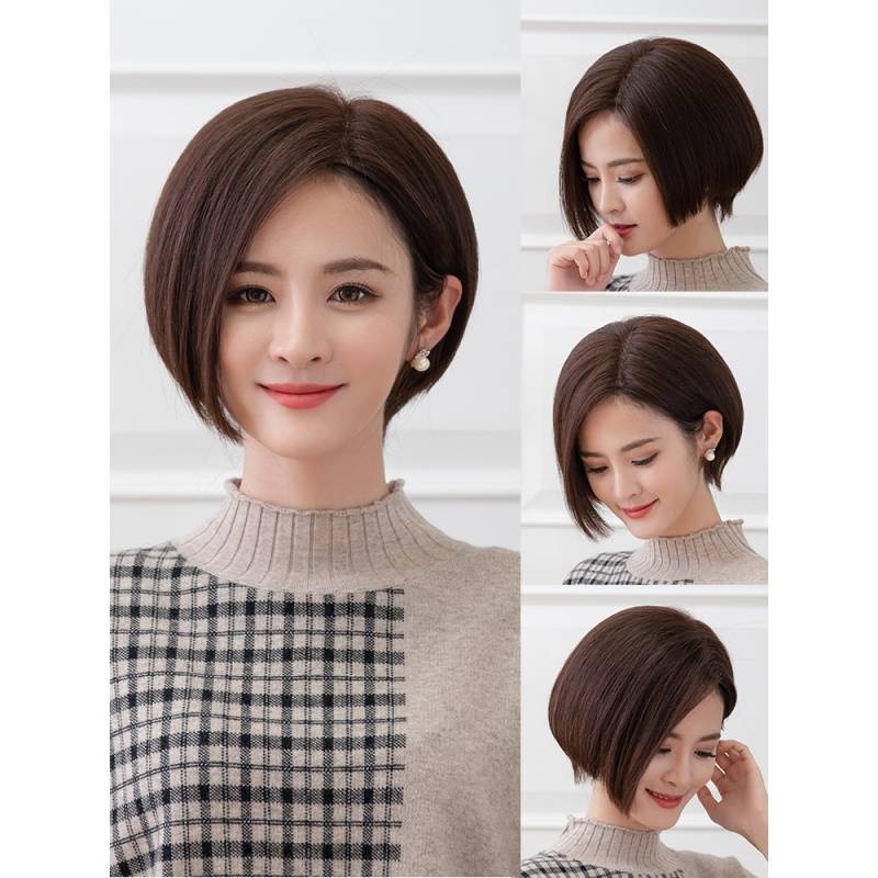 Ferry hair female short hair simulated hair with silk fluffy face facial faces bobbly divided into round face short straight hair full head set