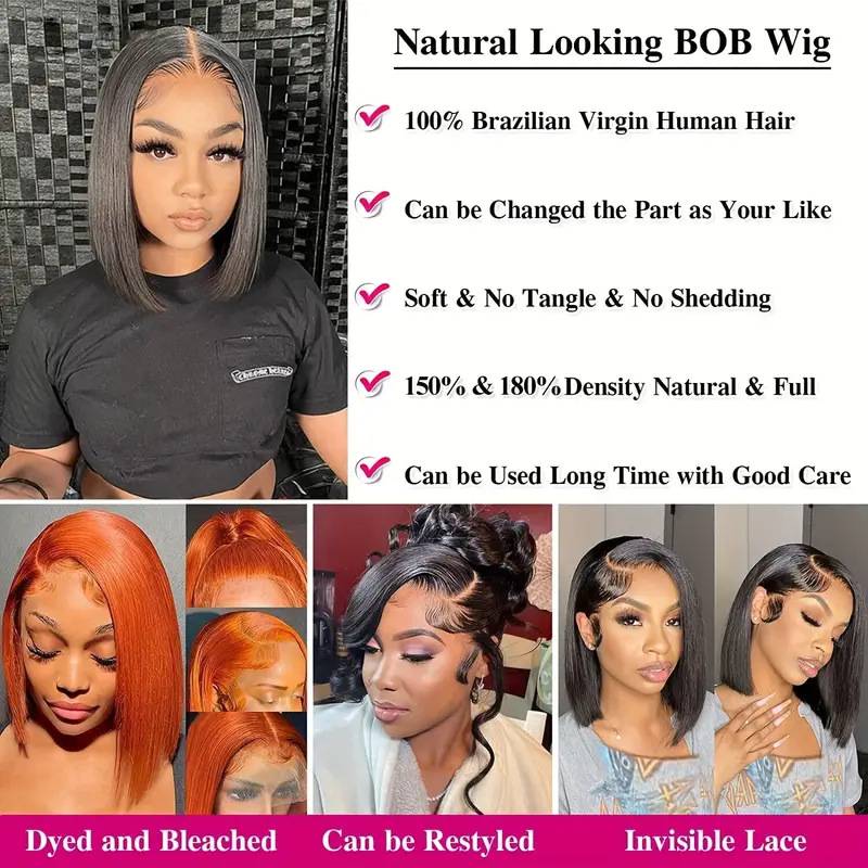 Fashionable women are divided into shoulder black short straight hair wave head front lace wig full set of hair
