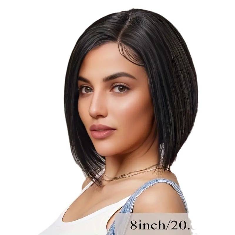 Fashionable women are divided into shoulder black short straight hair wave head front lace wig full set of hair