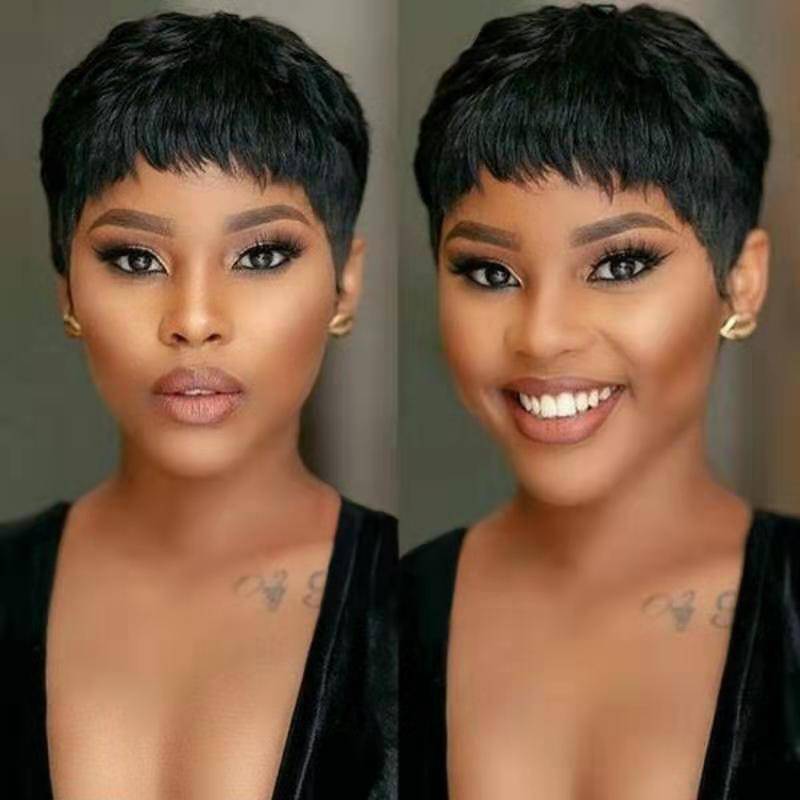 Wigs in European and American fashion short -haired female African black short hair chemical fiber mechanism head hut Amazon