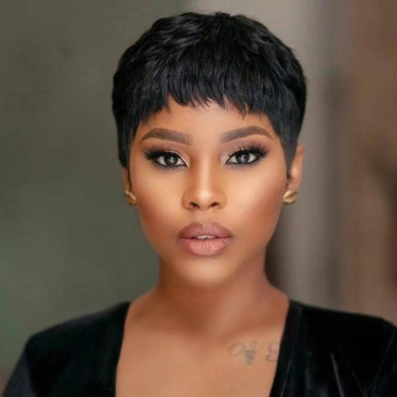 Wigs in European and American fashion short -haired female African black short hair chemical fiber mechanism head hut Amazon