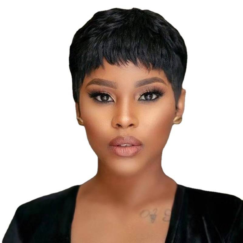 Wigs in European and American fashion short -haired female African black short hair chemical fiber mechanism head hut Amazon