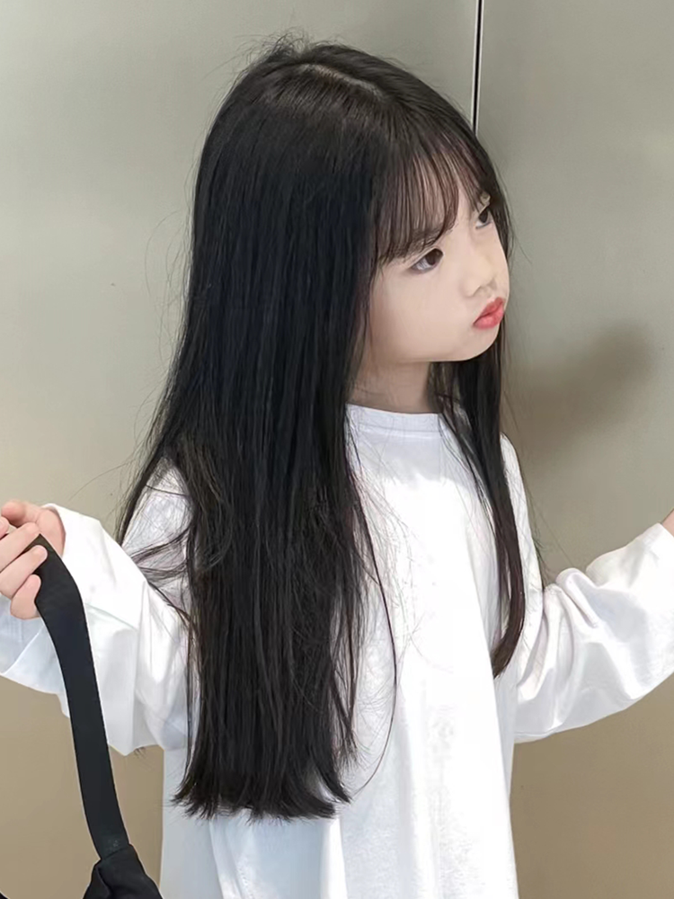 Children's wigs, long -hair air bangs, natural fluffy, top wigs, cute sweet performance full set