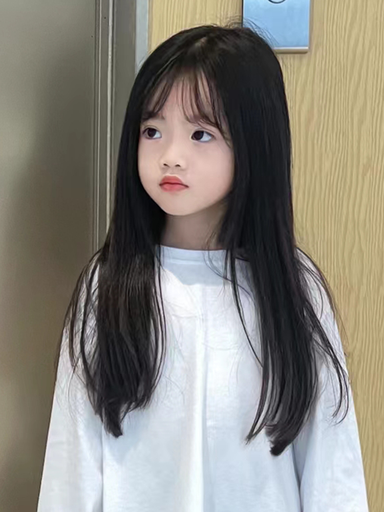 Children's wigs, long -hair air bangs, natural fluffy, top wigs, cute sweet performance full set
