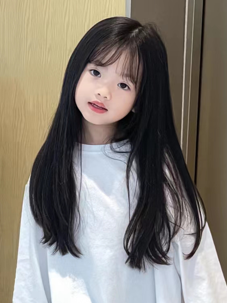 Children's wigs, long -hair air bangs, natural fluffy, top wigs, cute sweet performance full set