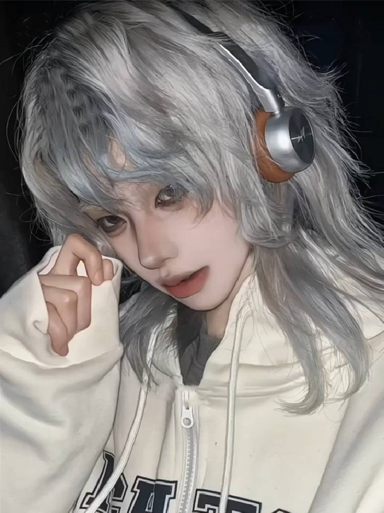 Wolf tail wig male short hair personality trendy Japanese fashion catfish head daily photos cos grandma gray full head