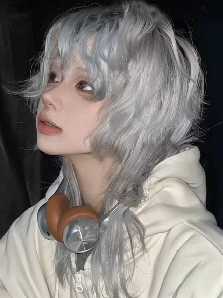 Wolf tail wig male short hair personality trendy Japanese fashion catfish head daily photos cos grandma gray full head