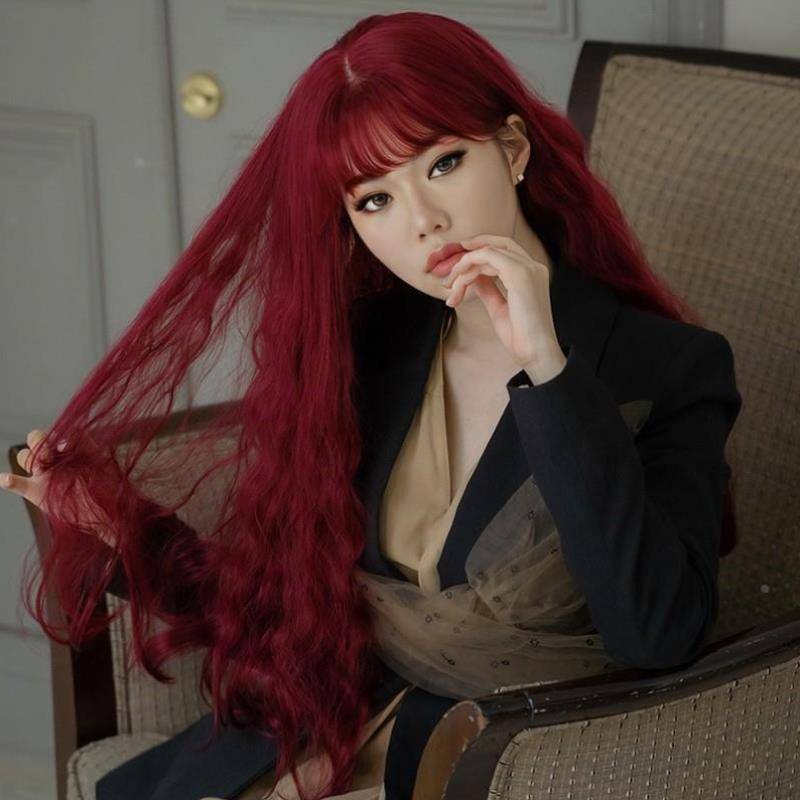 European and American wig Women's air bangs long curly hair Wigs corn hot long hair chemical fiber full set customization