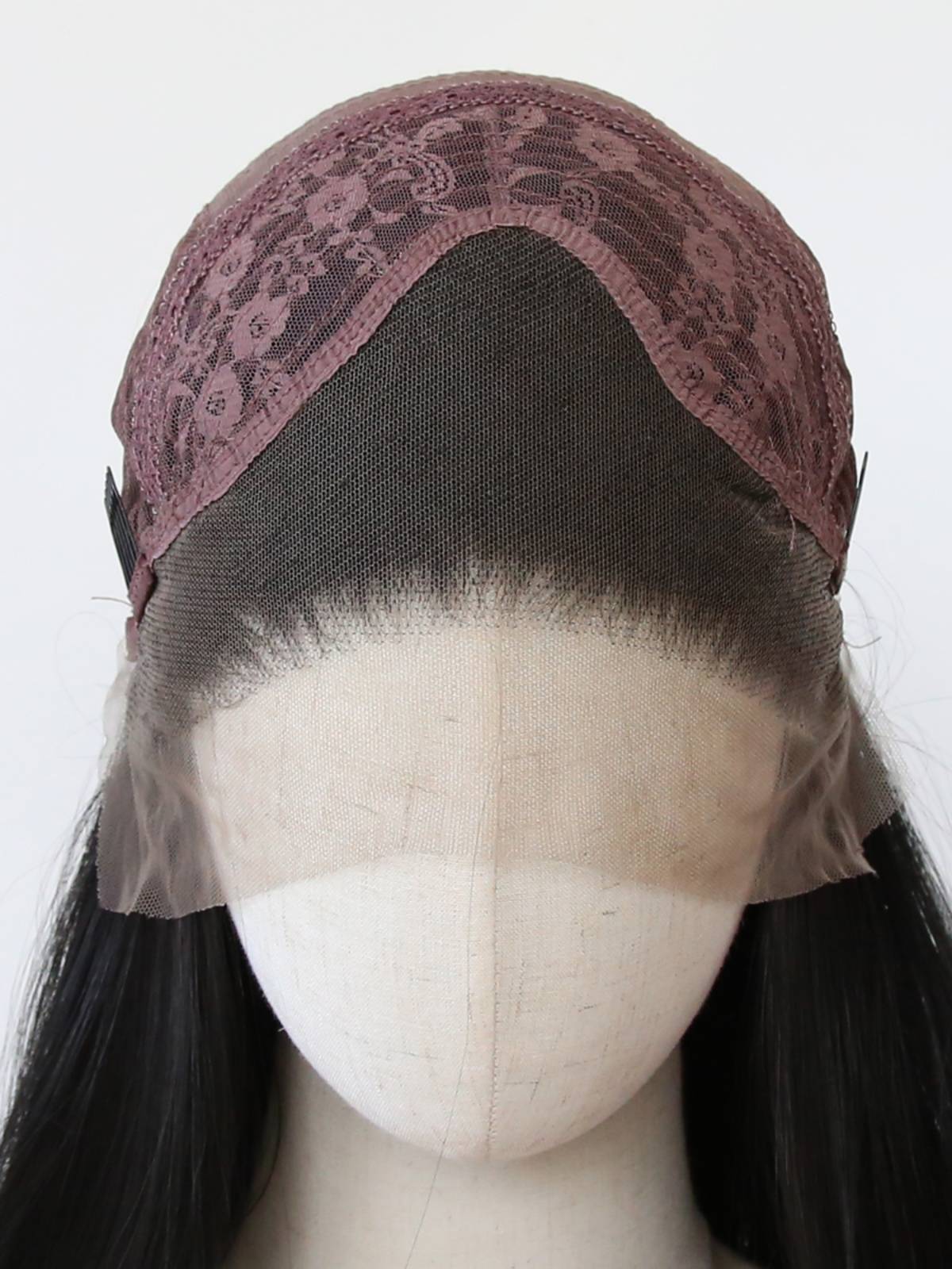 Natural black front lace chemical fiber large lace high -temperature silk wig Real European and American long straight hair full wig 60cm