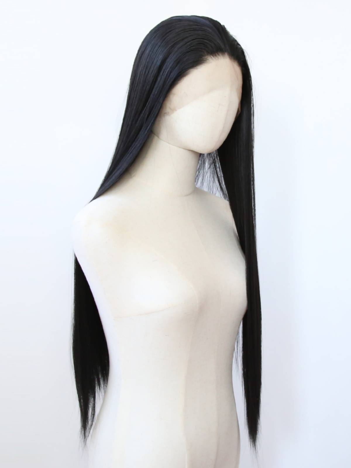 Natural black front lace chemical fiber large lace high -temperature silk wig Real European and American long straight hair full wig 60cm