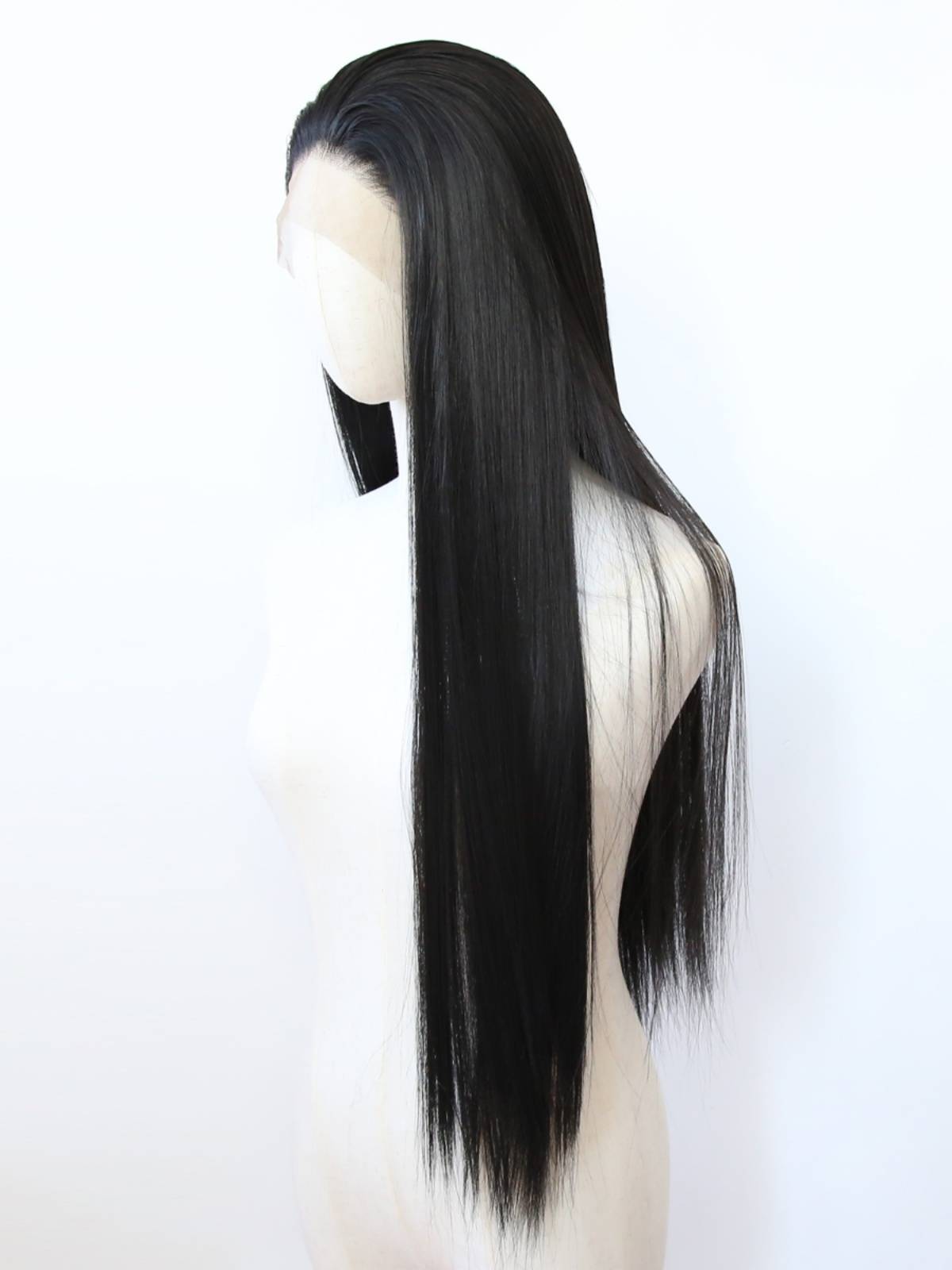 Natural black front lace chemical fiber large lace high -temperature silk wig Real European and American long straight hair full wig 60cm