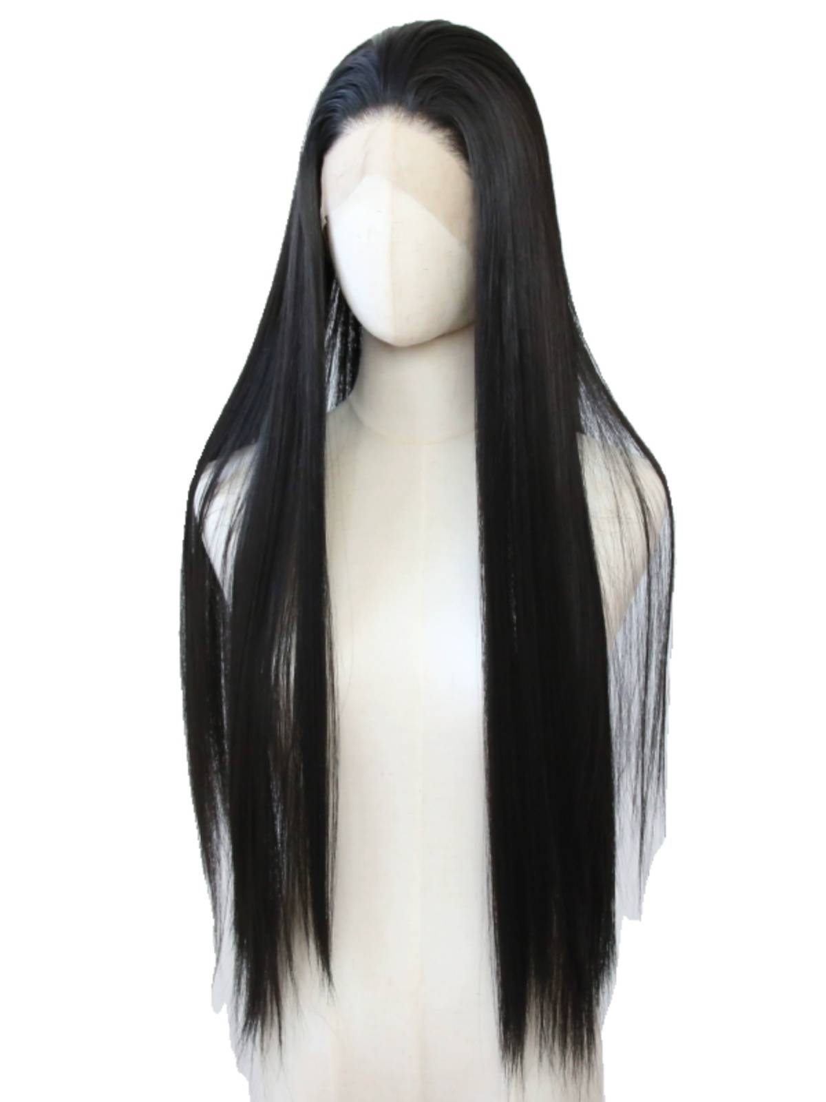 Natural black front lace chemical fiber large lace high -temperature silk wig Real European and American long straight hair full wig 60cm