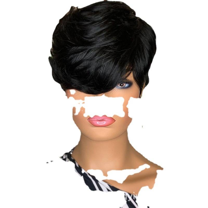 Wig manufacturer European and American ladies short hair oblique bangs black short straight bangs chemical fiber hair wigs