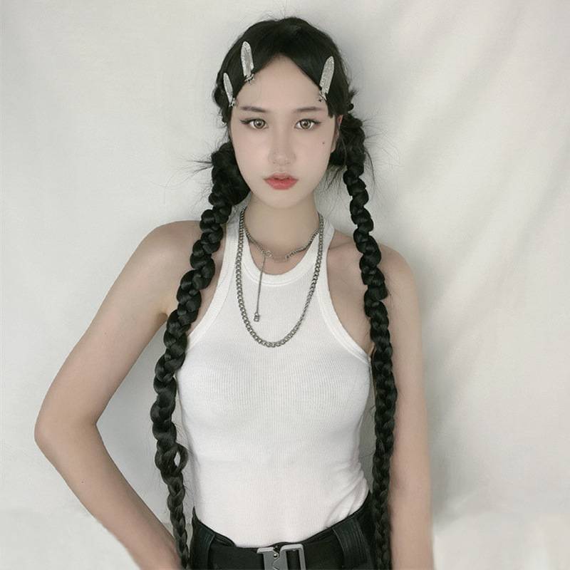 Cross -border European and American twisting braid long hair, ponytail African black dirty braid twist boxing braid wig