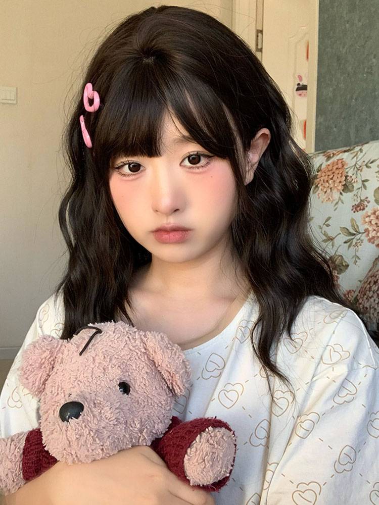 Small trapped bag · pepper purse hair full set of female wool roll cute natural layers lazy simulation medium long curly hair