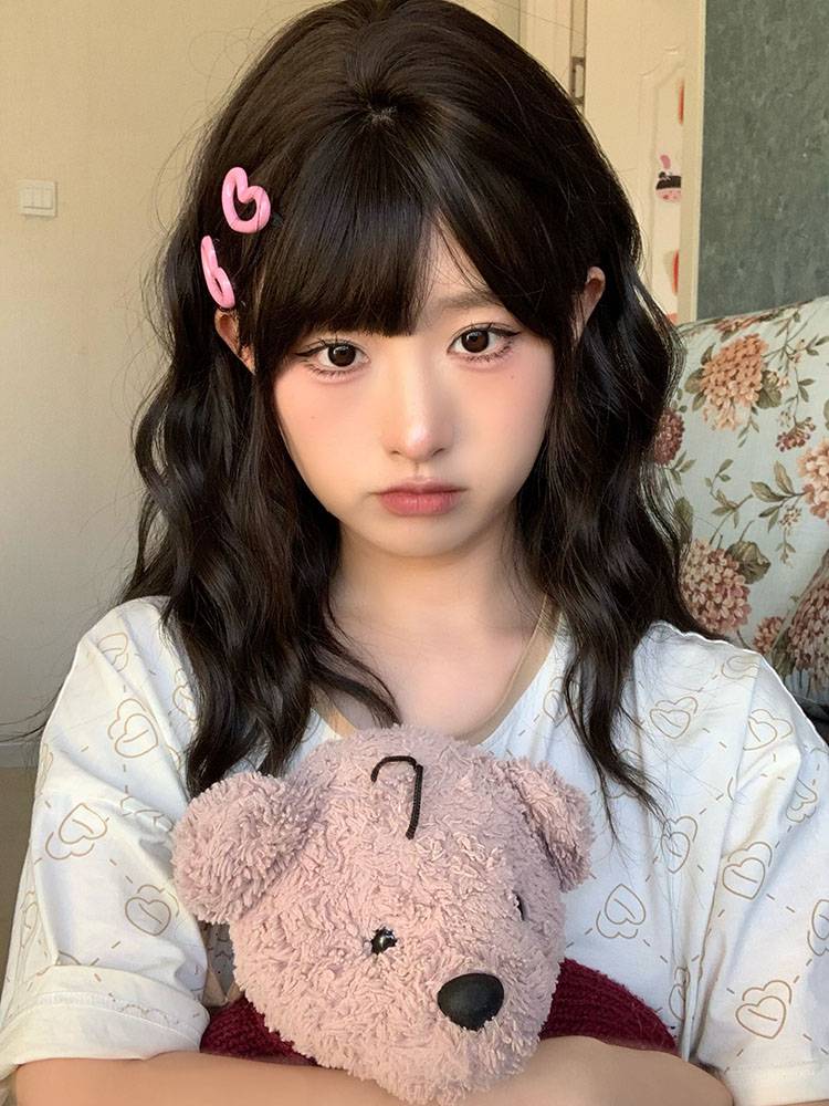 Small trapped bag · pepper purse hair full set of female wool roll cute natural layers lazy simulation medium long curly hair