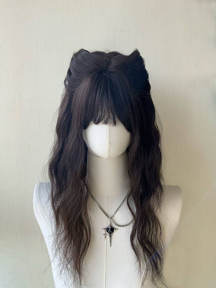 Small trapped bag · pepper purse hair full set of female wool roll cute natural layers lazy simulation medium long curly hair