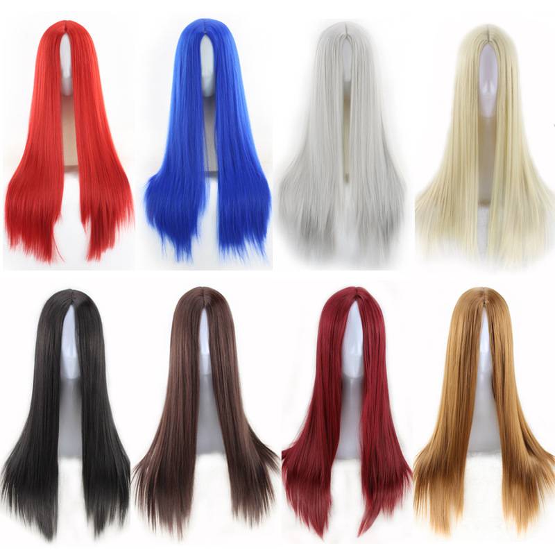 Mid -length straight hair wig Black/light golden color/jaoline multi -colored long straight wigs cover a one -generation hair