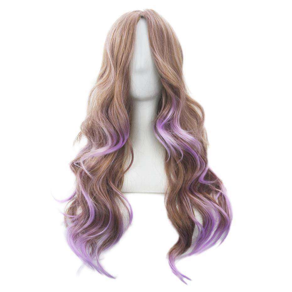 cos wig Light purple mixed color linen long curly curly curly European and American anime wigs cosplay wigs