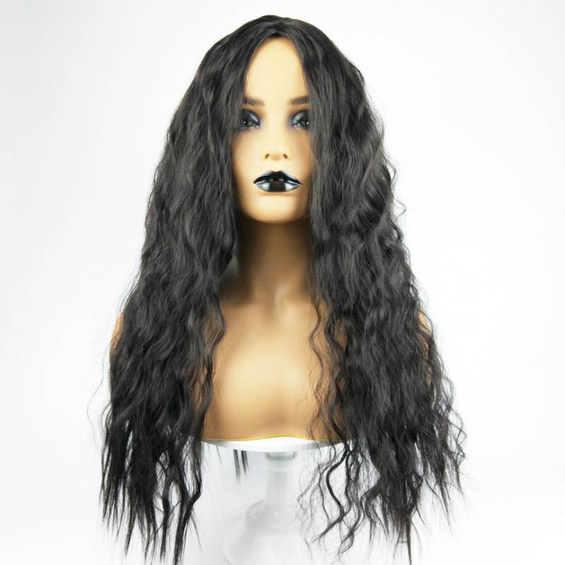 The new wig female African fashion wigs of corn hot black curly hair is divided into bangs high temperature silk head cover