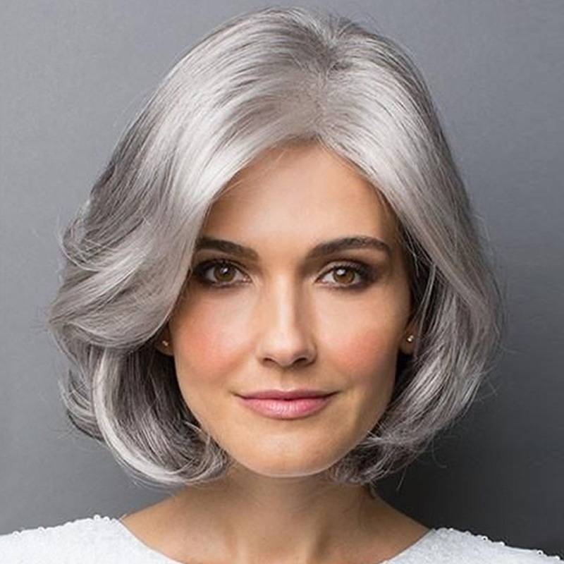 European and American wigs, the elderly short curly hair silver gray short hair, fluffy, fluffy and realistic midfish