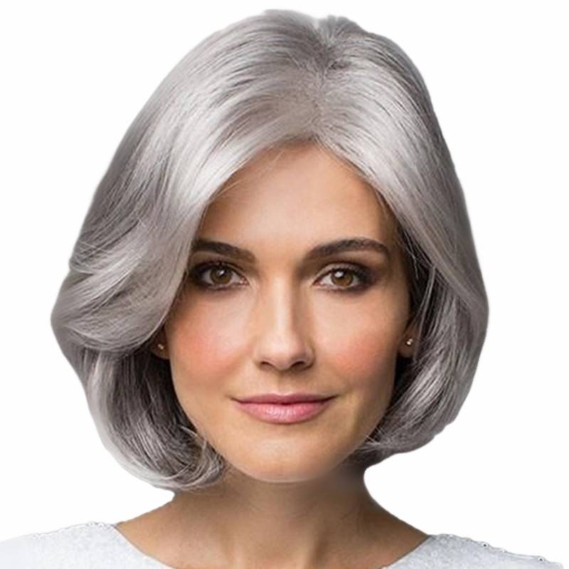 European and American wigs, the elderly short curly hair silver gray short hair, fluffy, fluffy and realistic midfish