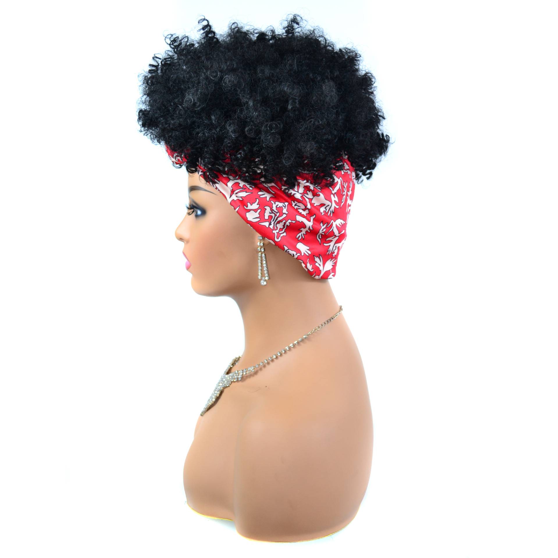 Headscarf fake hair supply of black small roll explosion head wiggle headhers, head scarf head cover wig