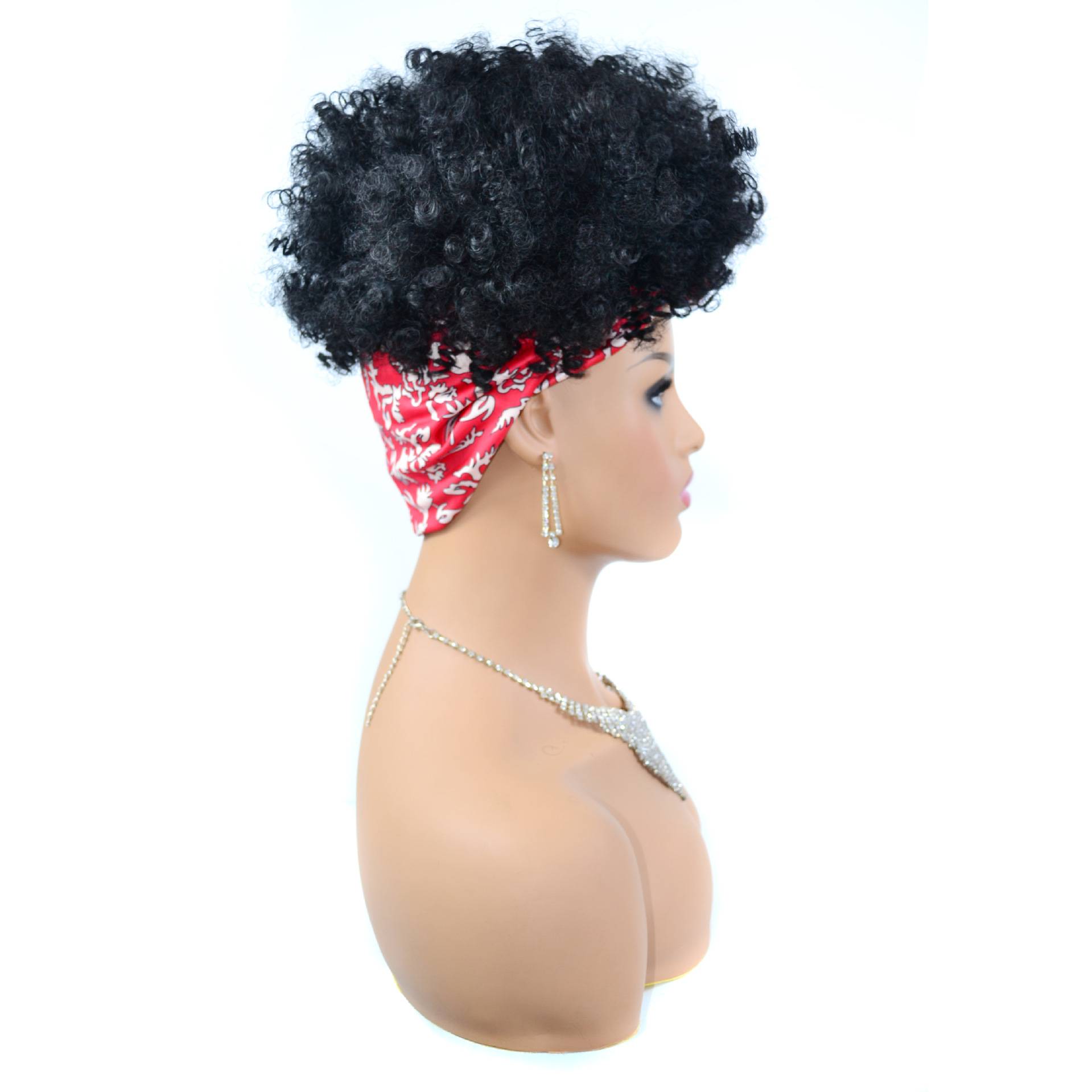 Headscarf fake hair supply of black small roll explosion head wiggle headhers, head scarf head cover wig