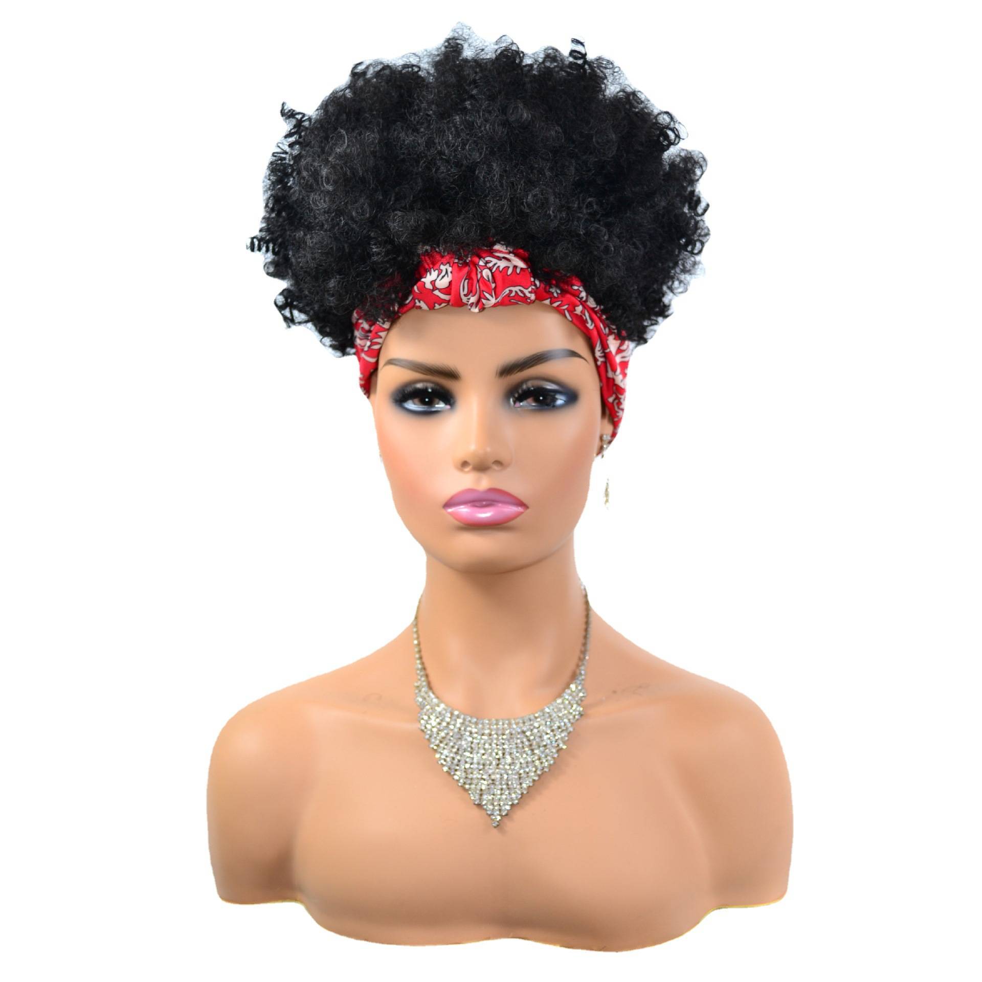 Headscarf fake hair supply of black small roll explosion head wiggle headhers, head scarf head cover wig