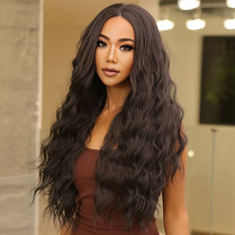 Amazon European and American wig female black long curly chemical fiber full -headed full -headed African medium -sized small curl long hair manufacturers direct sales