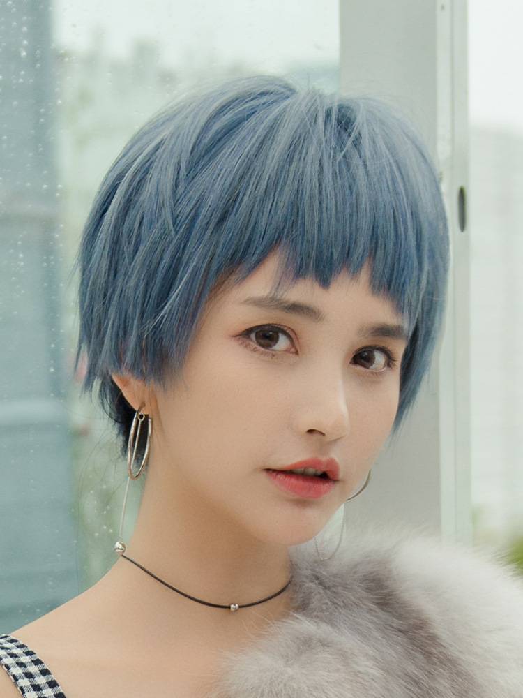 Wig female short hair net red cos Amazon black Douyin same bald head handsome short straight hair naturally full