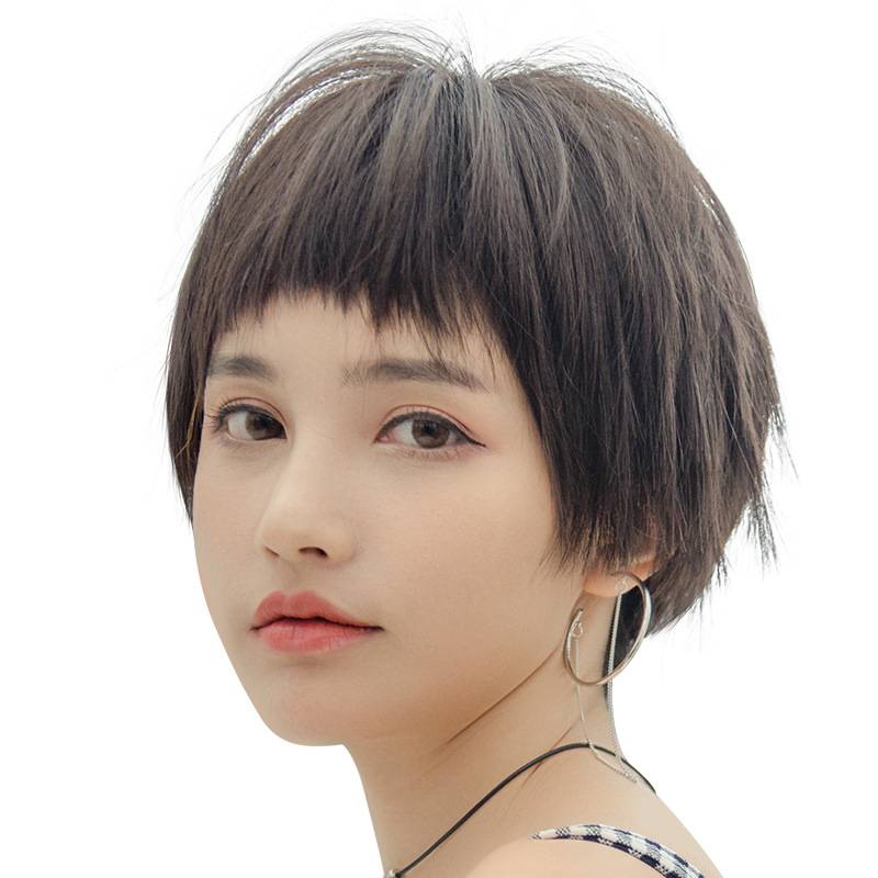 Wig female short hair net red cos Amazon black Douyin same bald head handsome short straight hair naturally full