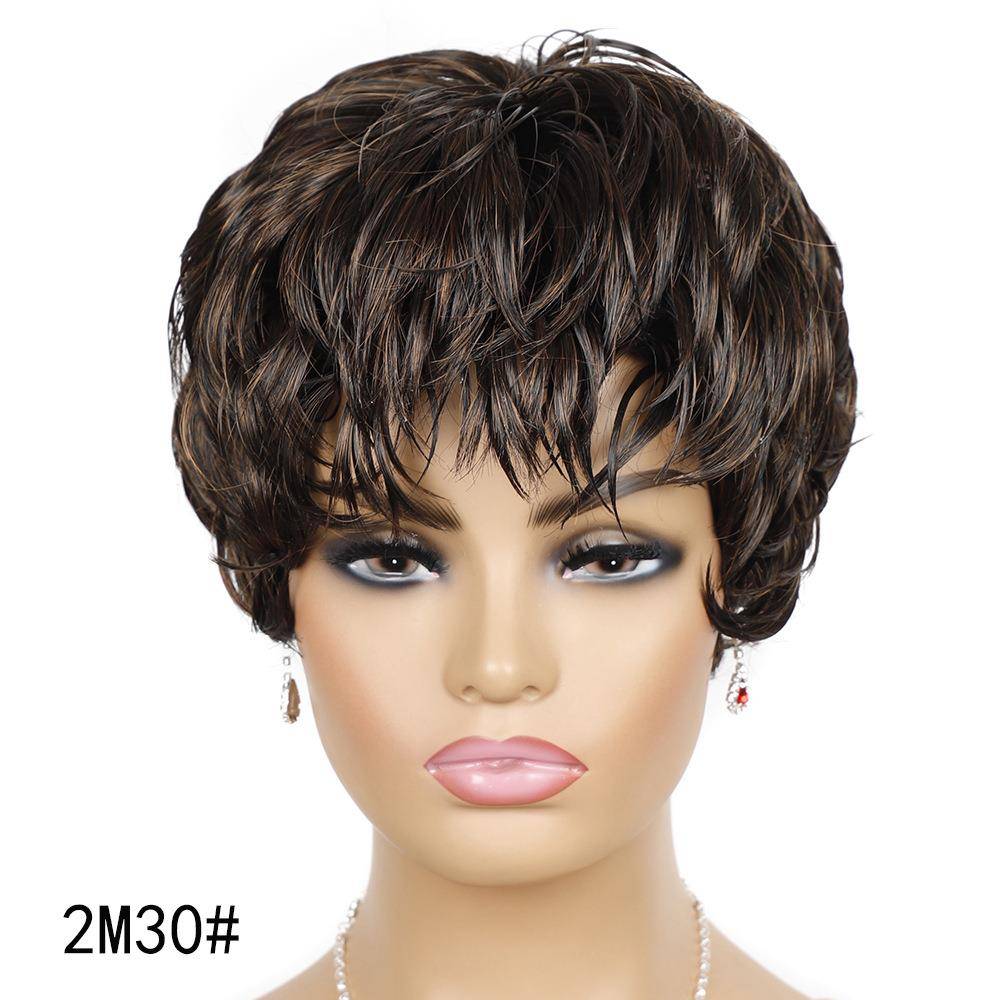 Short wiggle sheet oblique bangs Short hair Women's wig Holding head cover African women's fake hair short brown