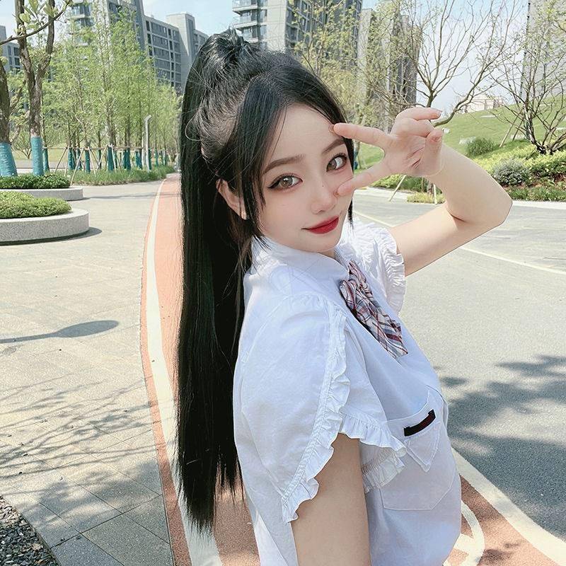 Wig female ponytail long straight hair tie -type invisible breathable long hair wig spot spot