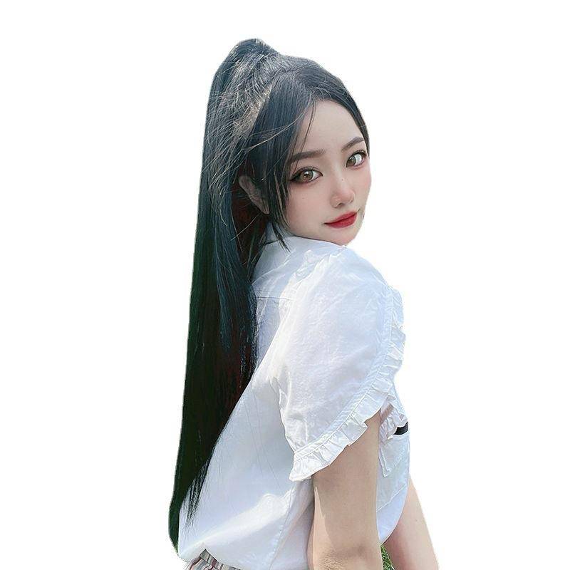 Wig female ponytail long straight hair tie -type invisible breathable long hair wig spot spot
