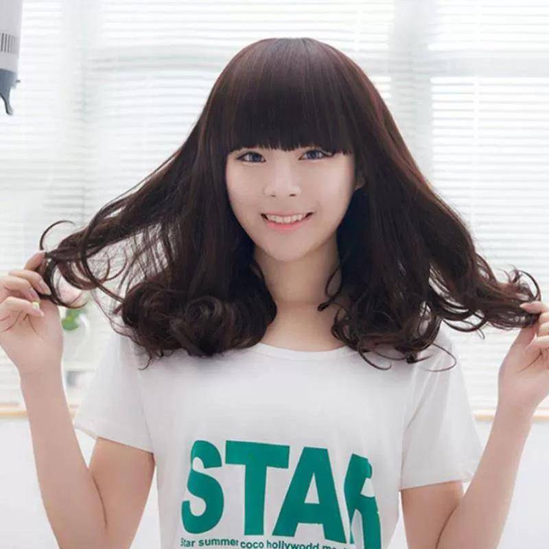 European and American wigs, long hair pear flowers, bangs, bangs head, long curly hair, big wave wig manufacturer customization