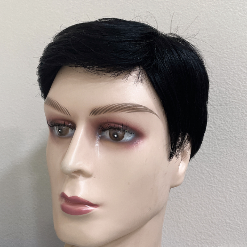 All -handed high -end wig Men's short hair really headset