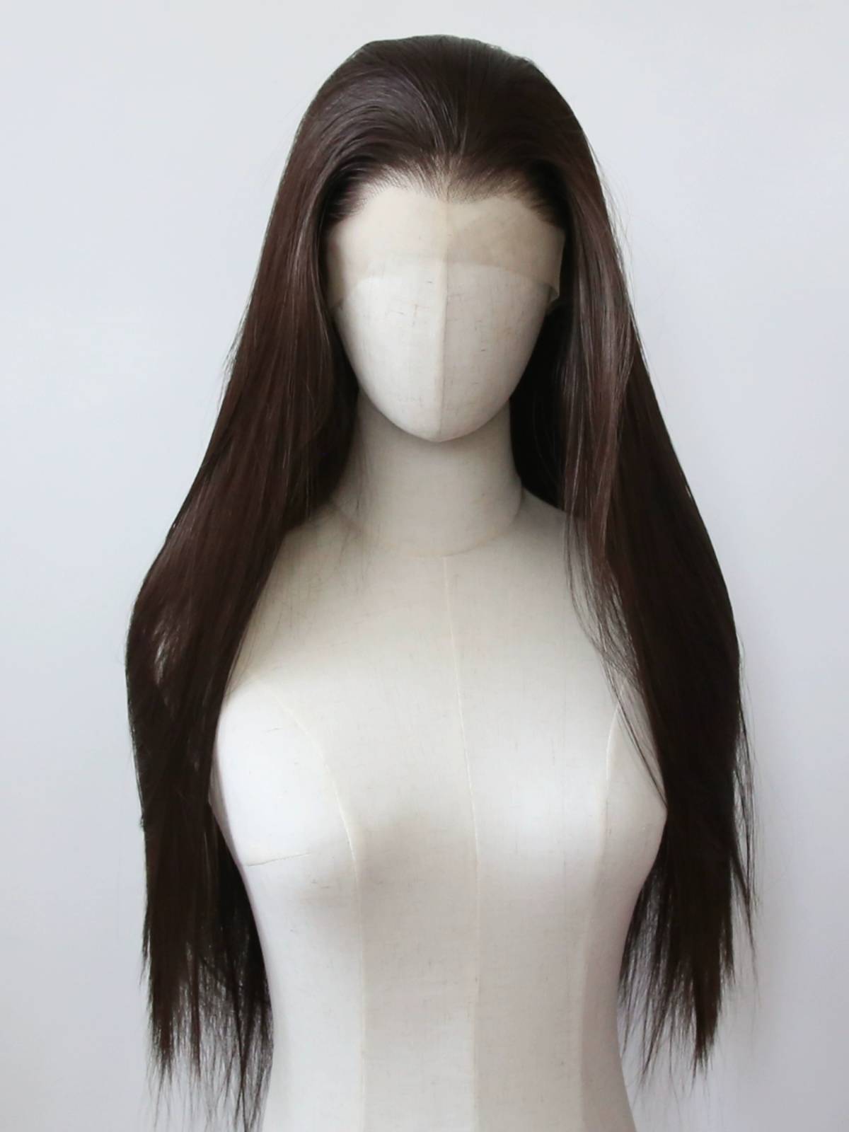 Chocolate brown front lace chemical fiber high -temperature silk wigs white and realistic dark brown European and American long straight hair full wig